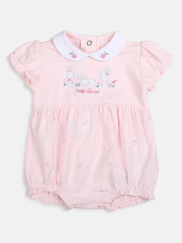 Girls Light Pink Short Sleeve Knitted Romper image number null